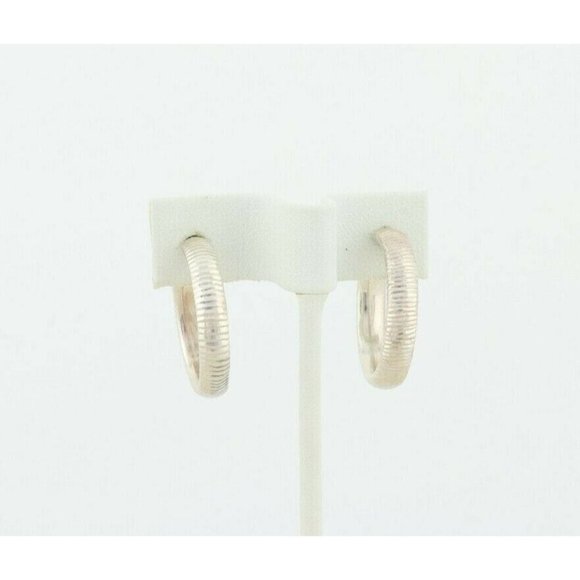 Sterling Silver Ribbed Hollow Design Earrings Hoop Earrings  One Inch - Picture 1 of 8